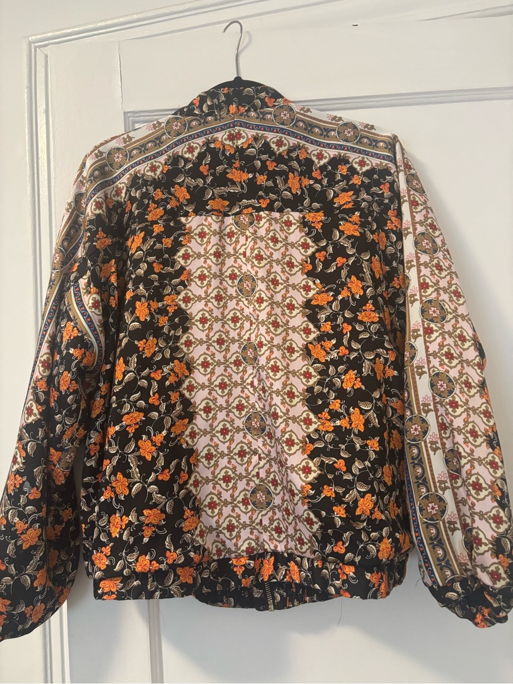 Zara Black Bomber Jacket with Orange Floral Patchwork